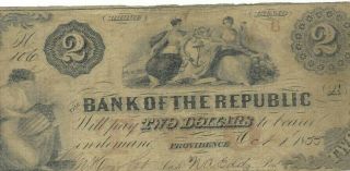 $2 " Bank Of The Republic " Note (orange Overprint) $2 1800 