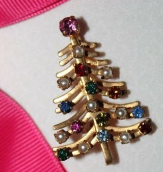 High End Signed Made In Austria Christmas Tree Pin Rare And Exc.