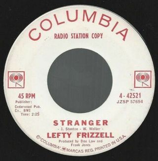 Lefty Frizzell - Stranger - Rare,  Country & Western,  45 Rpm,  Promo