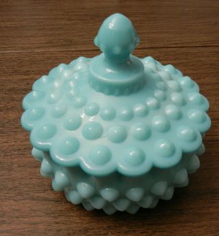 Rare Fenton Turquoise Hobnail Dresser Jar W/lid Candy Dish