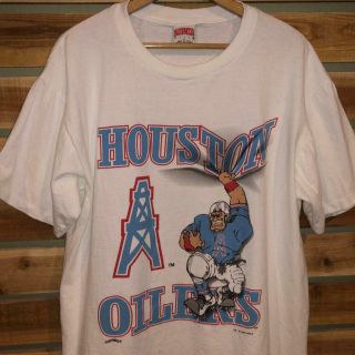 Rare Vtg 90s Single Stitch Nutmeg Houston Oilers Football Print S/s T Shirt Xl