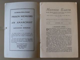 Mother Earth - October,  1916 Vol XI No.  8,  Emma Goldman,  Anarchism RARE 3