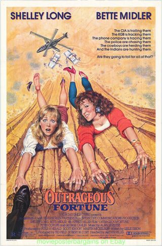 Outrageous Fortune Movie Poster 27x41 Rare Rolled Bette Midler Shelly Long 1987
