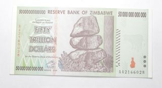 Rare 2008 50 Trillion Dollar - Zimbabwe - Uncirculated Note - 100 Series 312