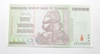 Rare 2008 50 Trillion Dollar - Zimbabwe - Uncirculated Note - 100 Series 309