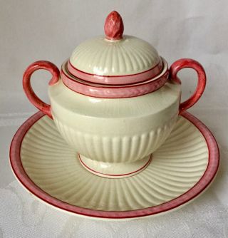 Rare Wedgwood Creamware & Pink Georgian Covered Sugar Bowl & Underplate,  A4052