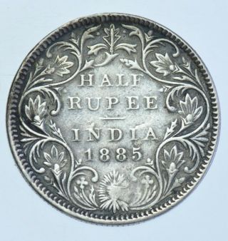 Rare India British Victoria Half Rupee,  1885 Bombay Silver Coin Avf