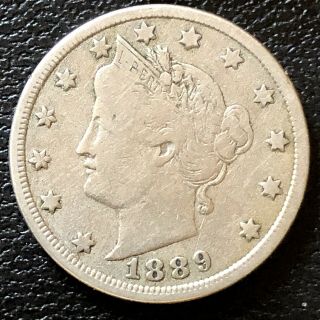 1889 Liberty Head Nickel 5c Higher Grade Vf Rare 16520
