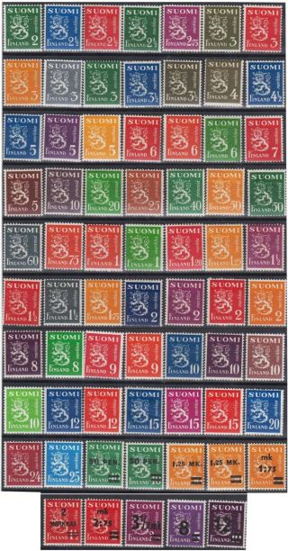 Finland Republic Lion Type 1930 Complete Set Including Overprint Mnh Stamps Rare