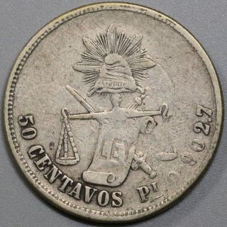 1873 - Pi Mexico 50 Centavos Potosi Rare 32k Minted Silver Coin (19070905r)