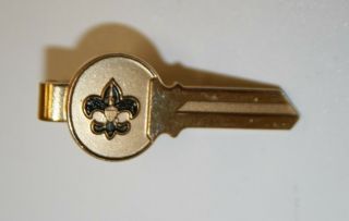 Vintage Bsa Key Shaped Golden Mid Century Boy Scouts Tie Clasp Clip Bar Rare