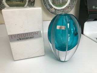 Rare 7 " Waterford Evolution Ocean Aqua Haze Cut Crystal Vase