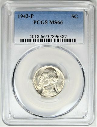 1943 - P Silver Jefferson Pcgs Ms66 War Nickel Key Rare Grade Gem Ww2 Philadelphia