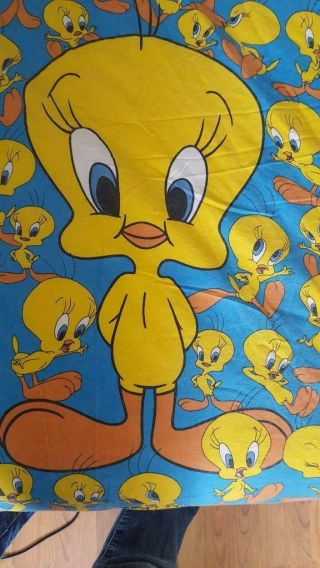 RARE VINTAGE LOONEY TUNES TWEETY BIRD COTTON FITTED BED KING SIZE SHEET,  8 