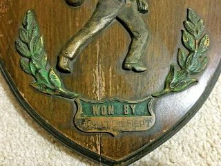 VINTAGE RARE 1926 1927 Bowling Hanging Plaque Trophy - Wood Brass/Bronze - 4