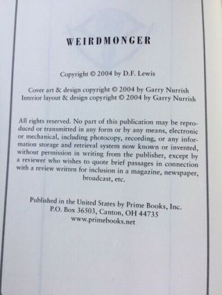SIGNED/ rd Weirdmonger D.  F.  LEWIS 1st/1st Prime HC 2004 F/F Horror RARE 5