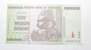 Rare 2008 50 Trillion Dollar - Zimbabwe - Uncirculated Note - 100 Series 295