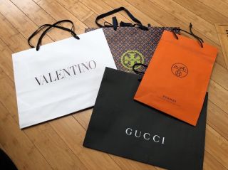 4 Paper Shopping Bags Tory Burch Valentino Gucci & Hermes Must Have Rare Find