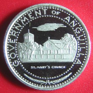 1969 Anguilla 1/2 Dollar Silver Proof Saint Mary Church Dolphin Tree Rare Coin