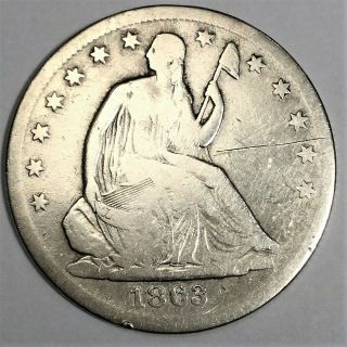 1863 - S Seated Liberty Half Dollar Coin Rare Date
