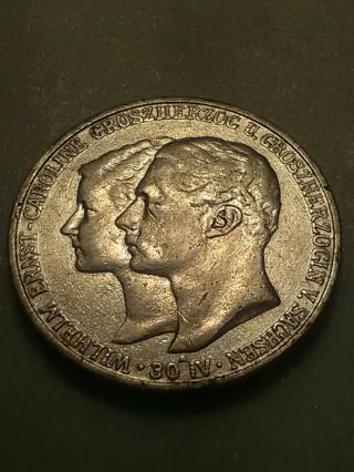 Saxe - Weimar Eisenach 2 Mark 1903 - A Marriage Commemorative.  Extra Rare Silver
