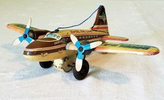 Bandai Toys Japan Tin Litho Friction Douglas Dc - 3 World Air Line Airplane V Rare