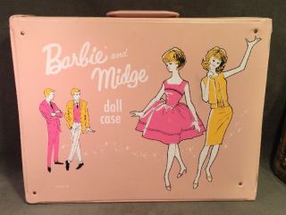 Rare Vintage Pink Barbie And Midge Vinyl Case 1964