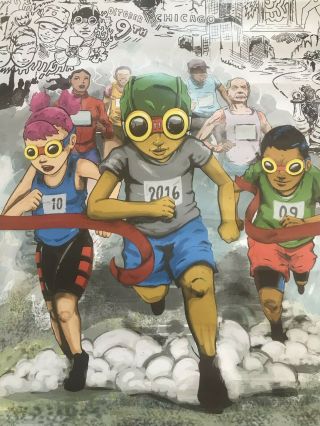 Chicago Marathon 2016 Poster Art Bank Of America Hebru Brantley Rare 36 " X24 "