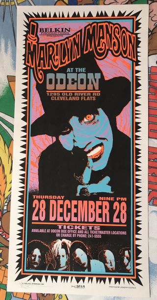 Mark Arminski Signed Marilyn Manson Odeon Cleveland Ohio 1995 Poster Rare Htf