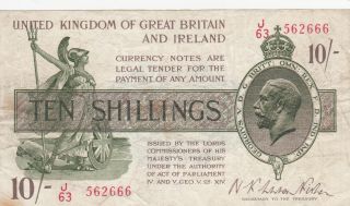 10 Shillings Vf - Fine Banknote From Great Britain 1922 Pick - 358 Very Rare