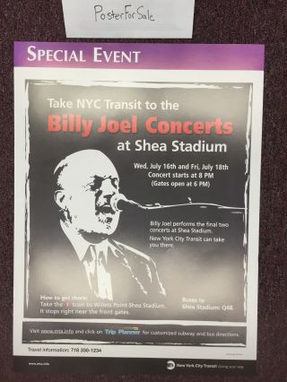 Billy Joel Last Play At Shea Subway Concert Poster Rare