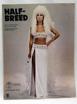 Rare Vintage 1973 Cher Picture Cover Sheet Music Half - Breed Blue Monday