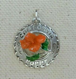 Rare Vintage Crea 925 Sterling Silver California Poppy 3 - D Flower Charm Nos