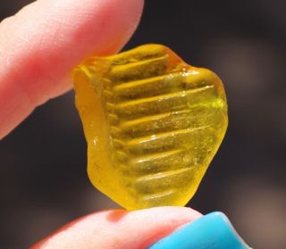 Very Rare Yellow/gold Seaglass With Ridges And Lip,  Bright U.  V.  Glow Large