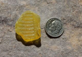 VERY RARE YELLOW/GOLD SEAGLASS WITH RIDGES AND LIP,  BRIGHT U.  V.  GLOW LARGE 2