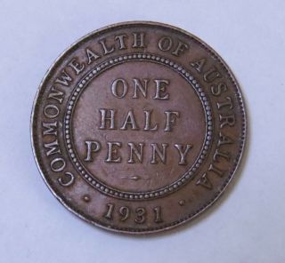 Australian 1931 Half Penny Rare Lower Mintage Coin (hf50)