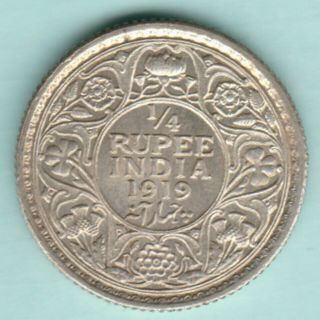 British India - 1919 - King George V - 1/4 Rupee - Ex Rare Silver Coin