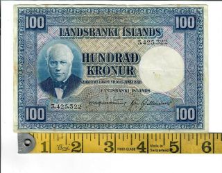 1928 Landsbanki Islands Hundrad Kronur 100 Iceland Crisp Circulated - Rare