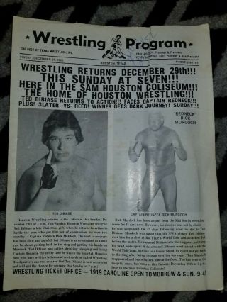 Rare 1985 Houston Wrestling Program Signed By Jerry Lawler Paul Boesch Wwe Hof