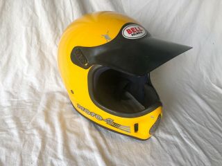 Vintage 1980s Bell Moto 4 Motorcycle Helmet Motocross Yellow With Visor Rare
