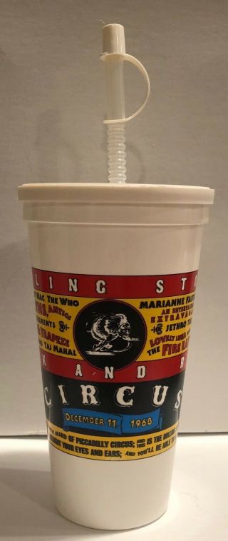 Rolling Stones Rock And Roll Circus Rare Promo Plastic Cup With Lid & Straw 