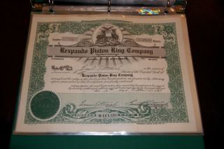 Rexpando Piston Ring Company Detroit Mi Stock Certificate Rare 1929