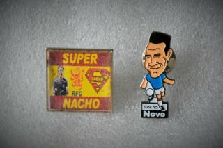 Rare Set Of Two Nacho Novo Rangers Vintage Pin Badges Glasgow Rangers