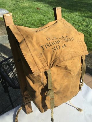 Vtg Rare 50s 60s Boy Scouts Bsa Canvas Backpack W/ Indian Pack Board Troop 508