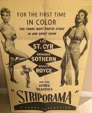 Ultra Rare " Yellow " Style Orig.  1953 " Striporama " Movie Poster W/bettie Page