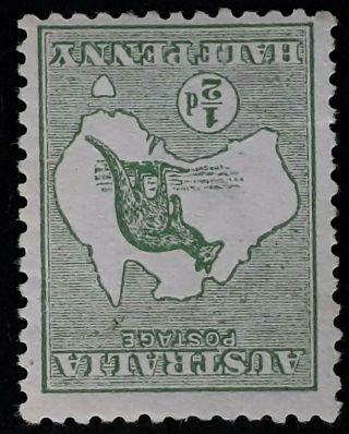 Rare 1913 - Australia 1/2d Green Kangaroo Stamp Variety Inverted Watermark
