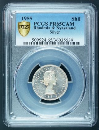 Shilling 1955 Pcgs Pr65cam Rhodesia & Nyasaland Proof Silver Coin Rare