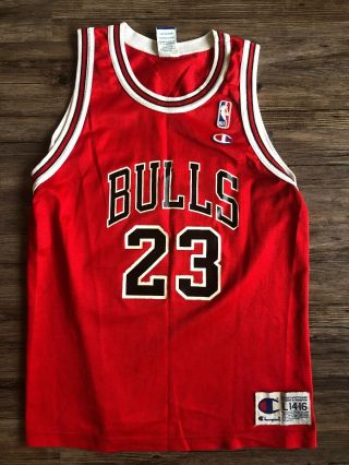 Vintage Champion Michael Jordan Chicago Bulls Jersey Youth L 14 - 16 Red Rare Nba