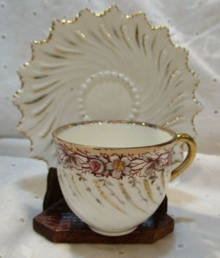 Rare Vintage Demitasse Multi Color Flowers Band Cup & Star Edge Saucer Germany