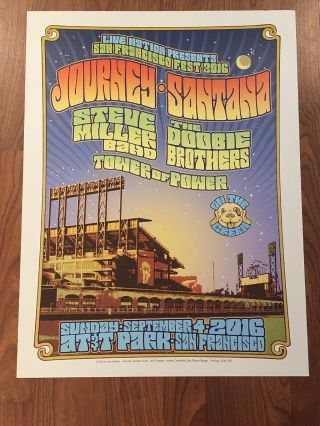 Rare San Francisco Fest 2016 Poster Journey Steve Miller Santana Doobie Bro’s